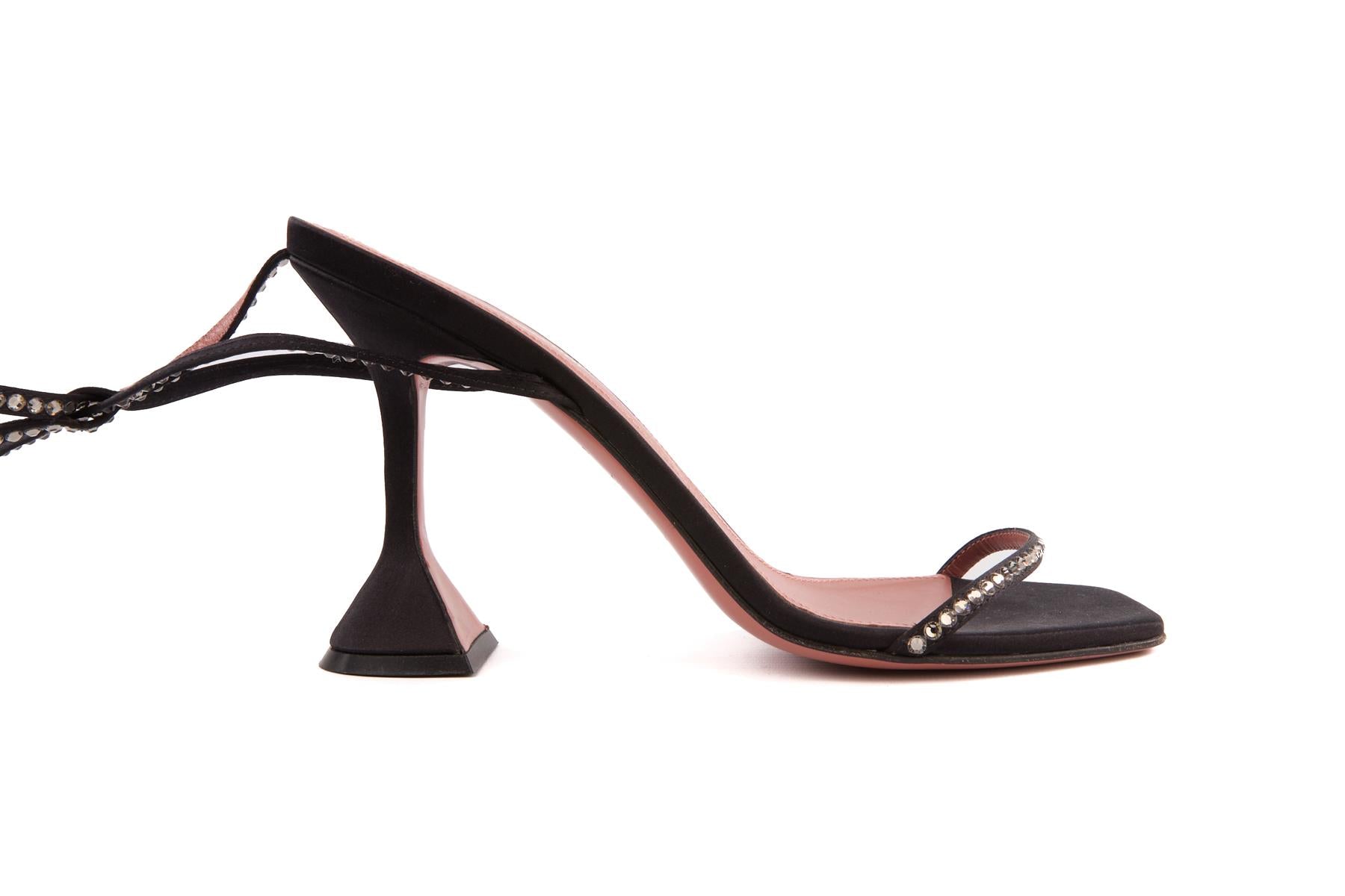 AMINA MUADDI + AWGE LSD BLACK CRYSTAL AND SATIN SANDALS EU 40 UK 7 US 10