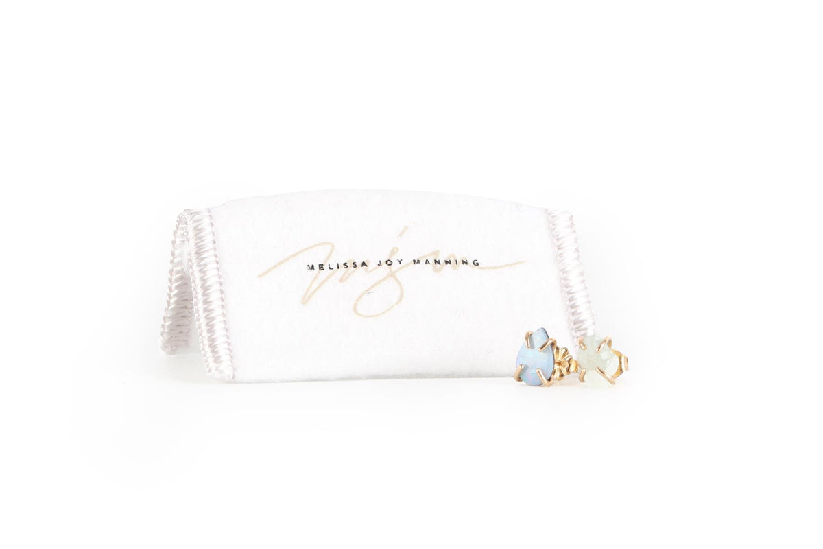 MELISSA JOY MANNING 14K YELLOW GOLD, AQUAMARINE AND OPAL STUD EARRINGS