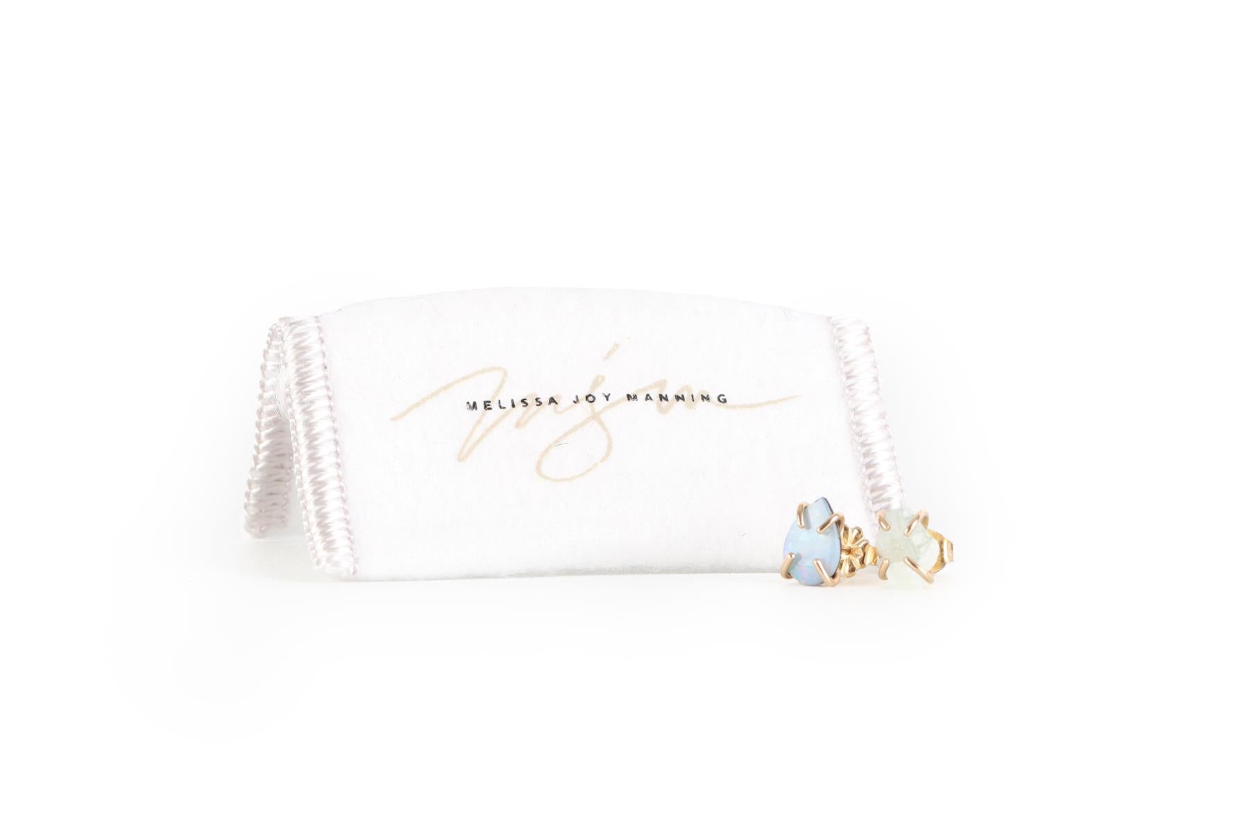 MELISSA JOY MANNING 14K YELLOW GOLD, AQUAMARINE AND OPAL STUD EARRINGS