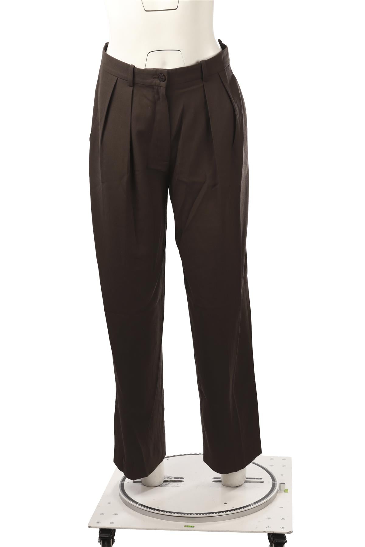 KHAKI WOOL STRAIGHT LEG PANTS