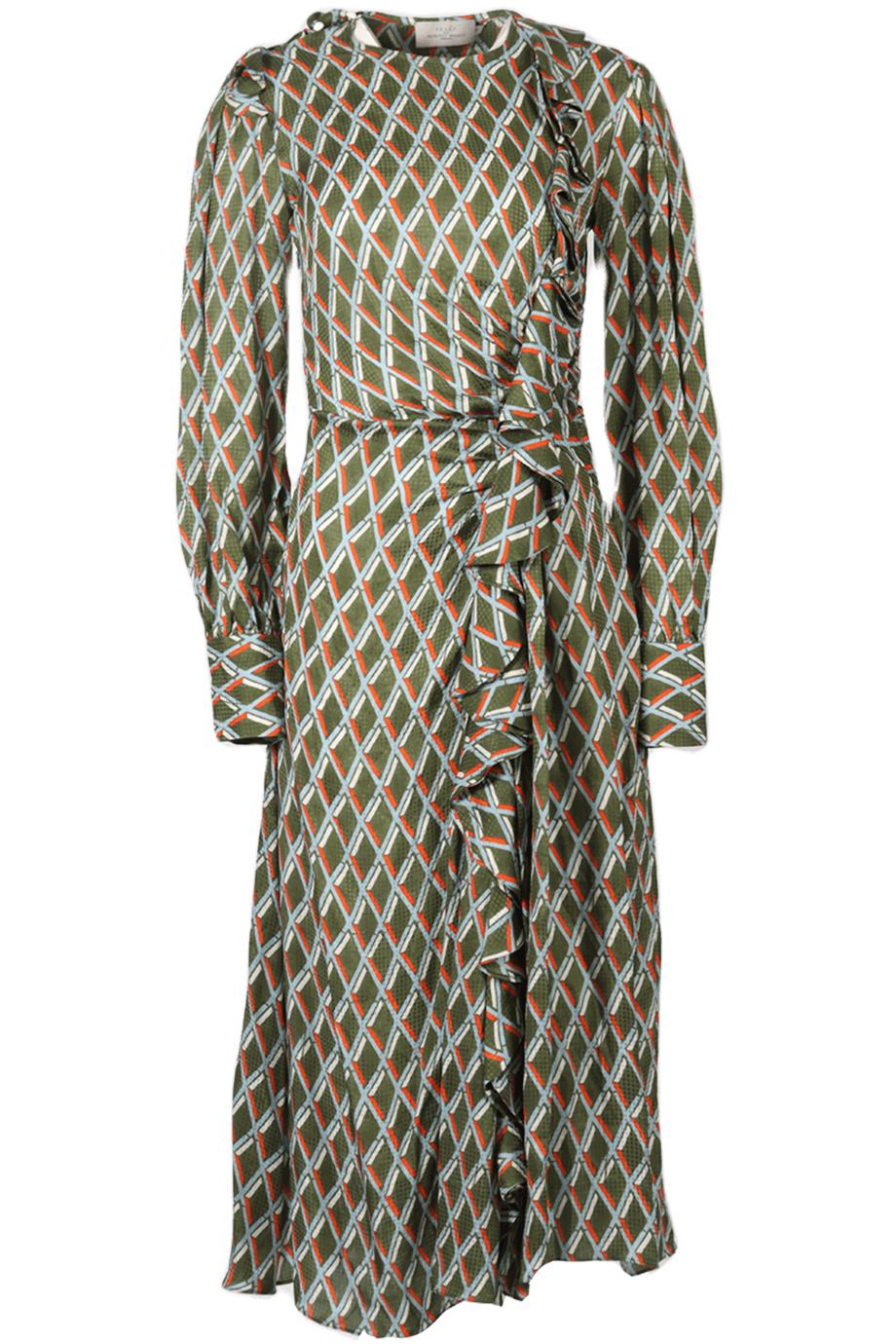 PREEN BY THORNTON BREGAZZI PRINTED SATIN MIDI DRESS SMALL
