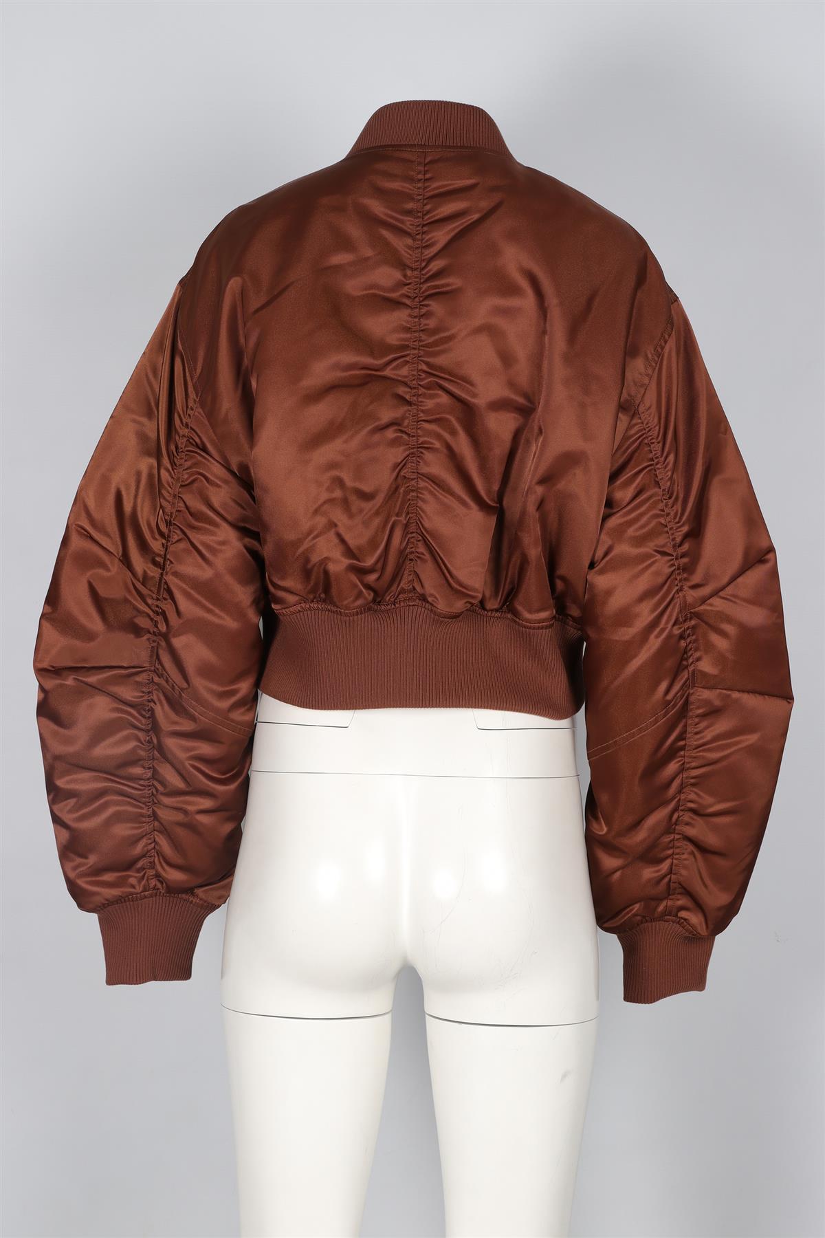 AGOLDE + SHOREDITCH SKI CLUB BROWN SATIN BOMBER JACKET XSMALL