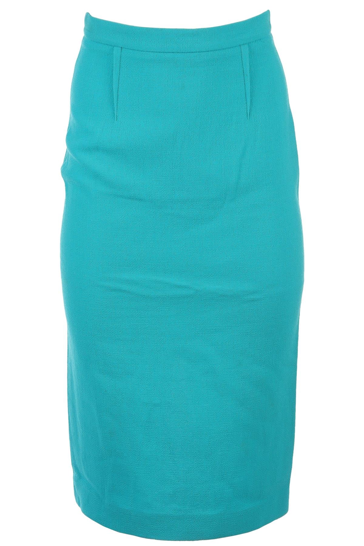 ROLAND MOURET BLUE WOOL MIDI SKIRT UK 10