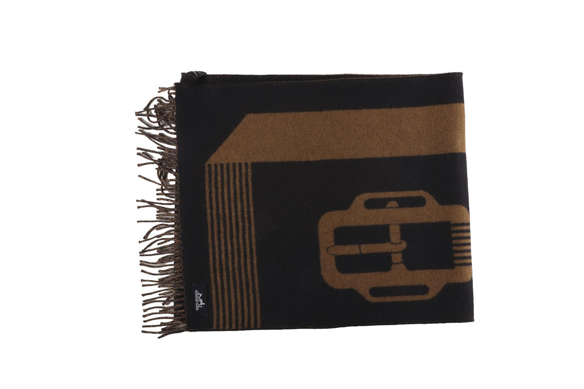 HERMÈS NAVY CASAQUE SANGLE A BOUCLE CASHMERE SCARF