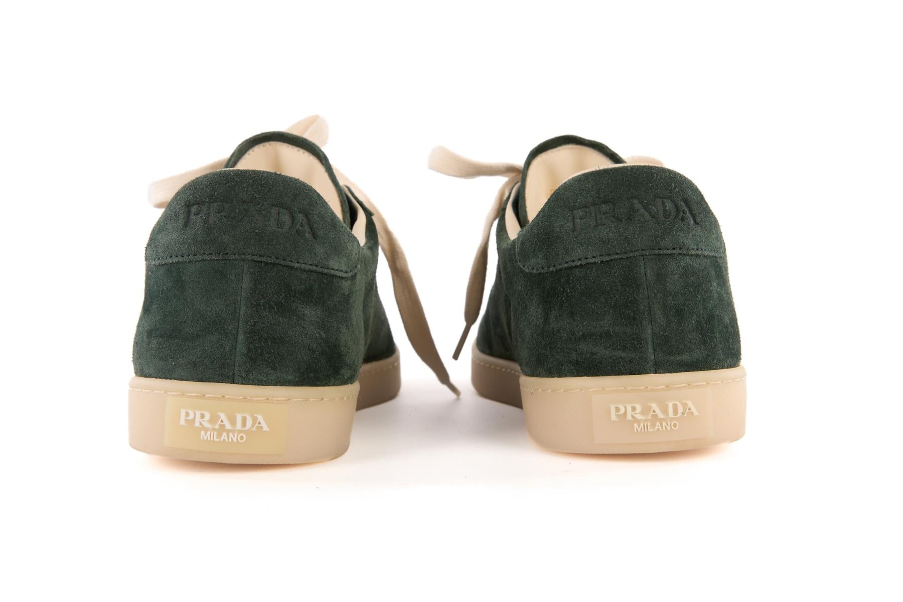 PRADA GREEN MEN'S LANE SUEDE SNEAKERS EU 43.5 UK 9.5 US 10.5