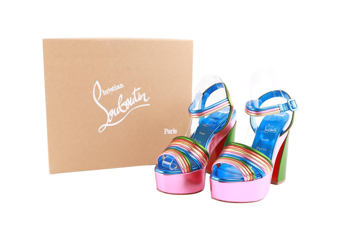 CHRISTIAN LOUBOUTIN MULTI LEATHER PLATFORM SANDALS EU 39 UK 6 US 9