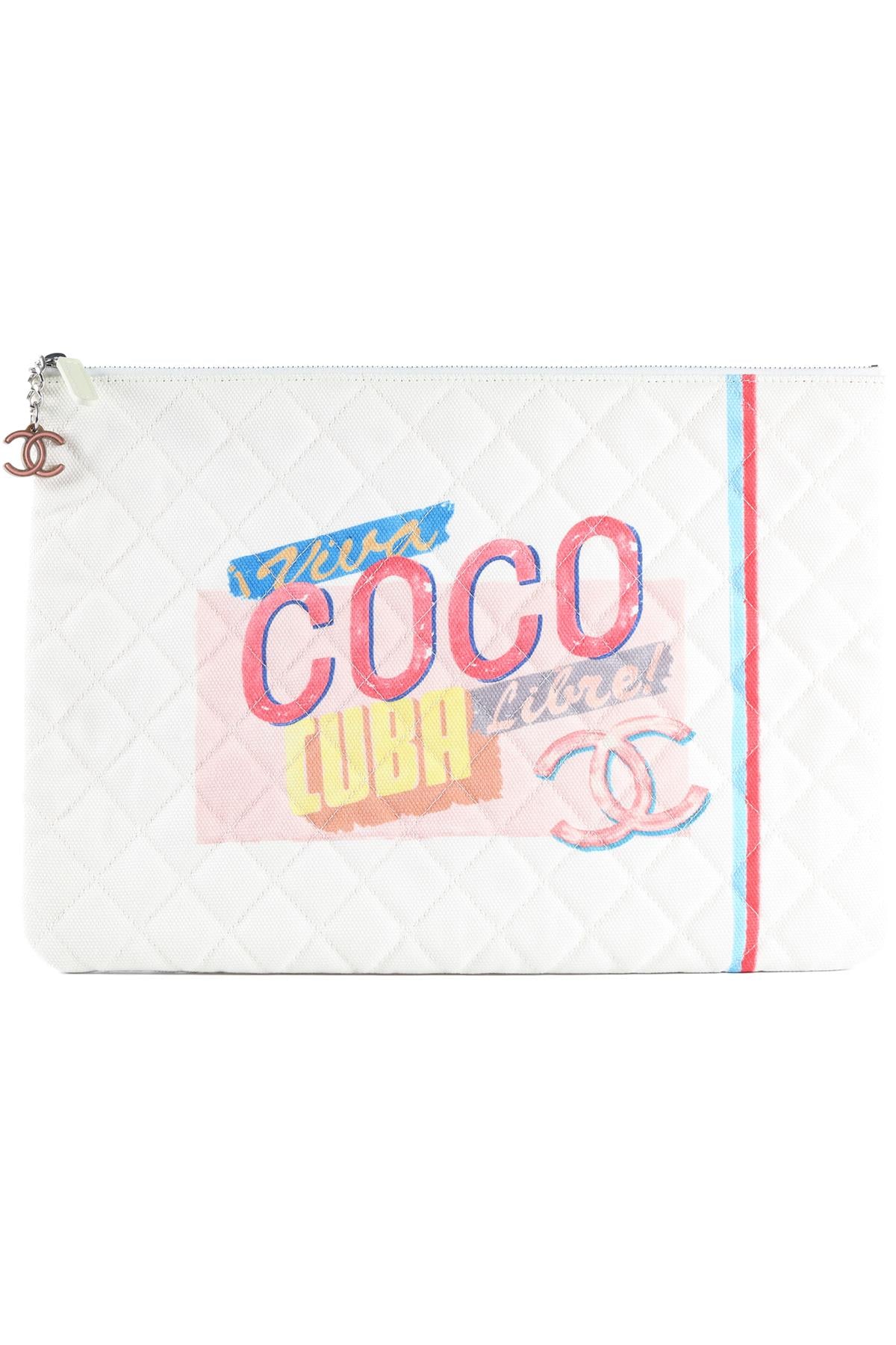 CHANEL WHITE 2017 O-CASE LARGE CANVAS CLUTCH