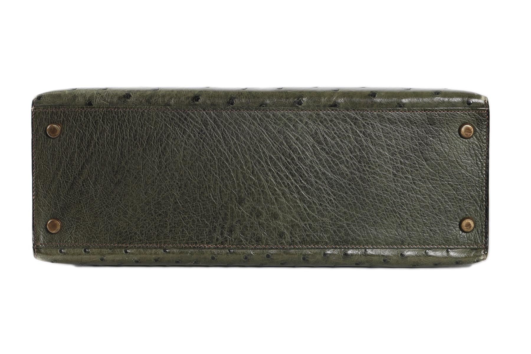 HERMÈS GREEN 1981 KELLY 32CM OSTRICH BAG IN VERT OLIVE