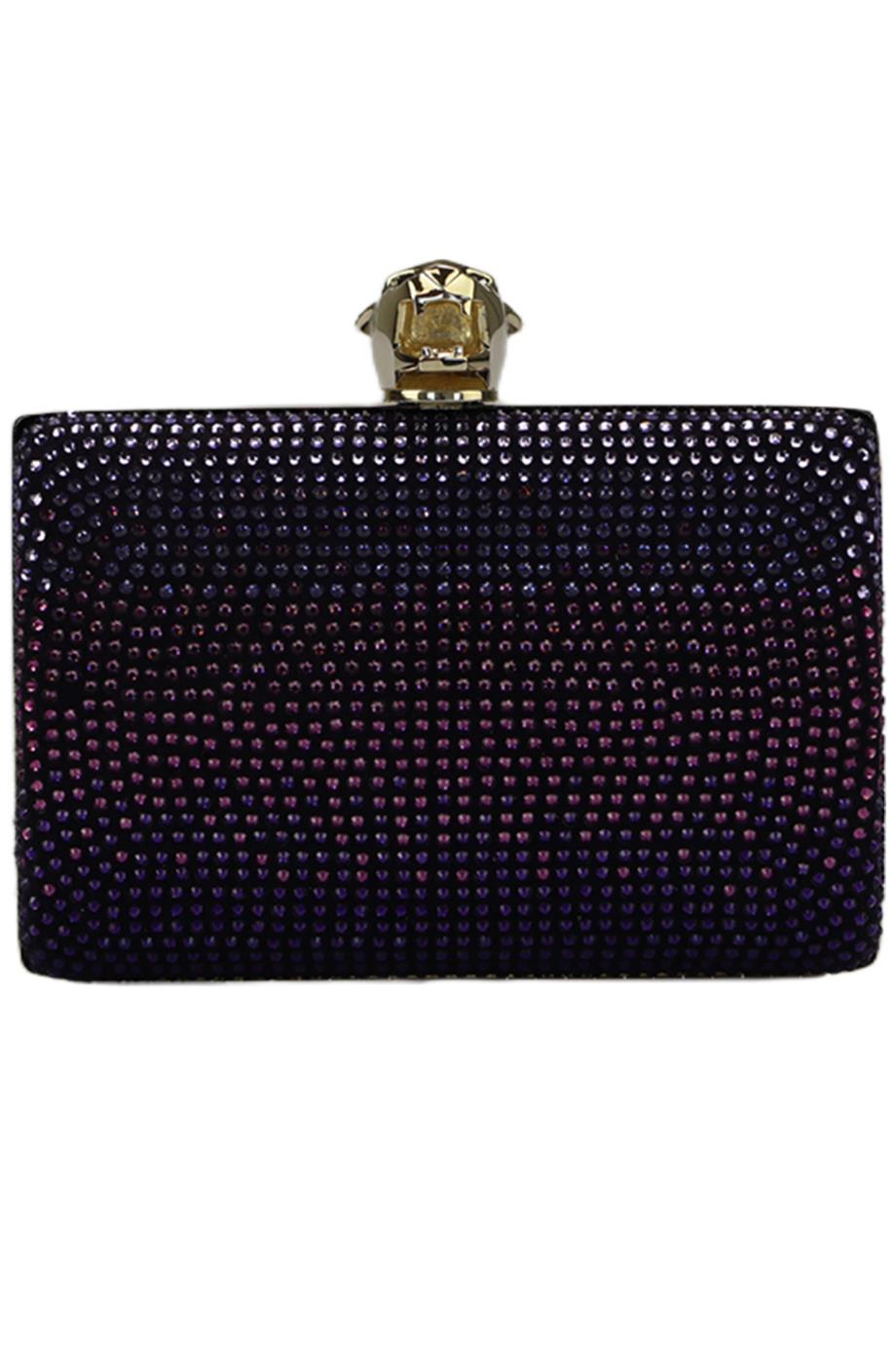 STARK CRYSTAL EMBELLISHED SUEDE AND SILVER TONE CLUTCH