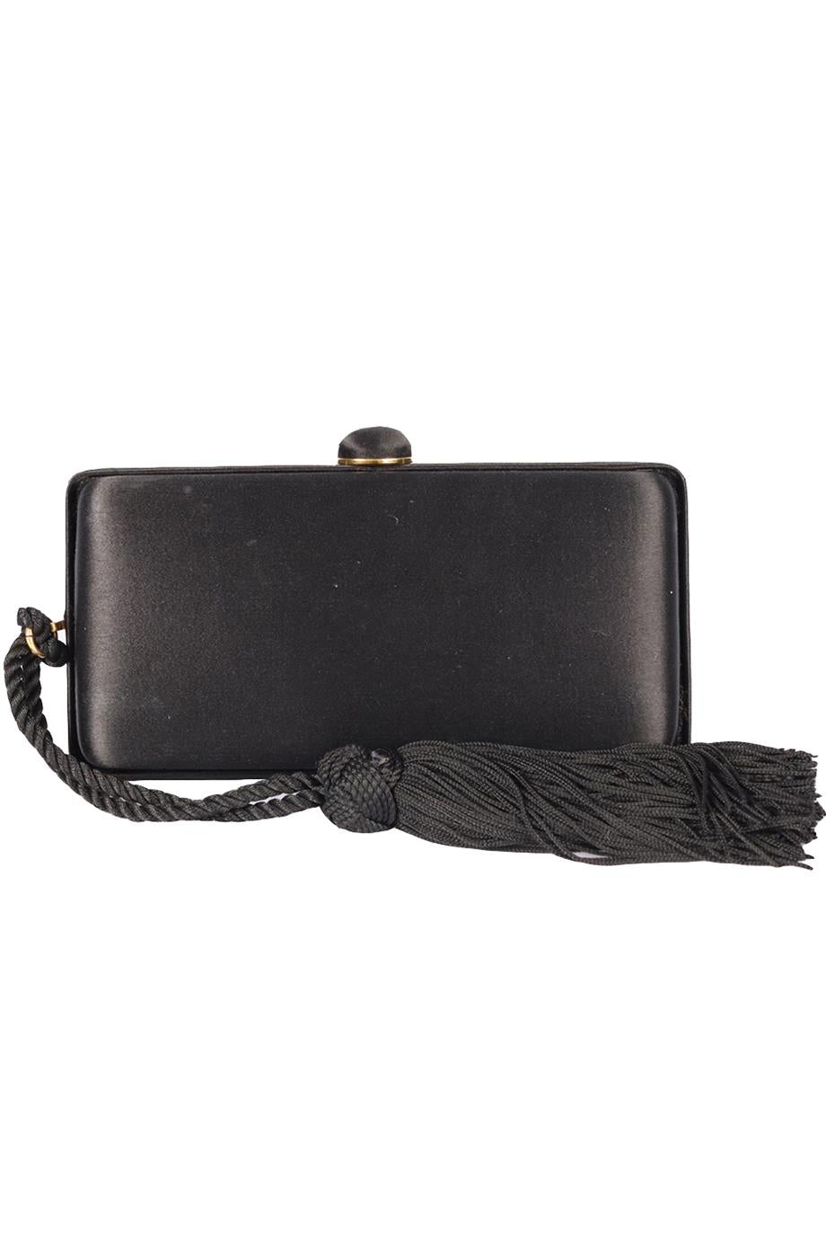 ASPREY TASSELED SATIN AND GOLD TONE CLUTCH