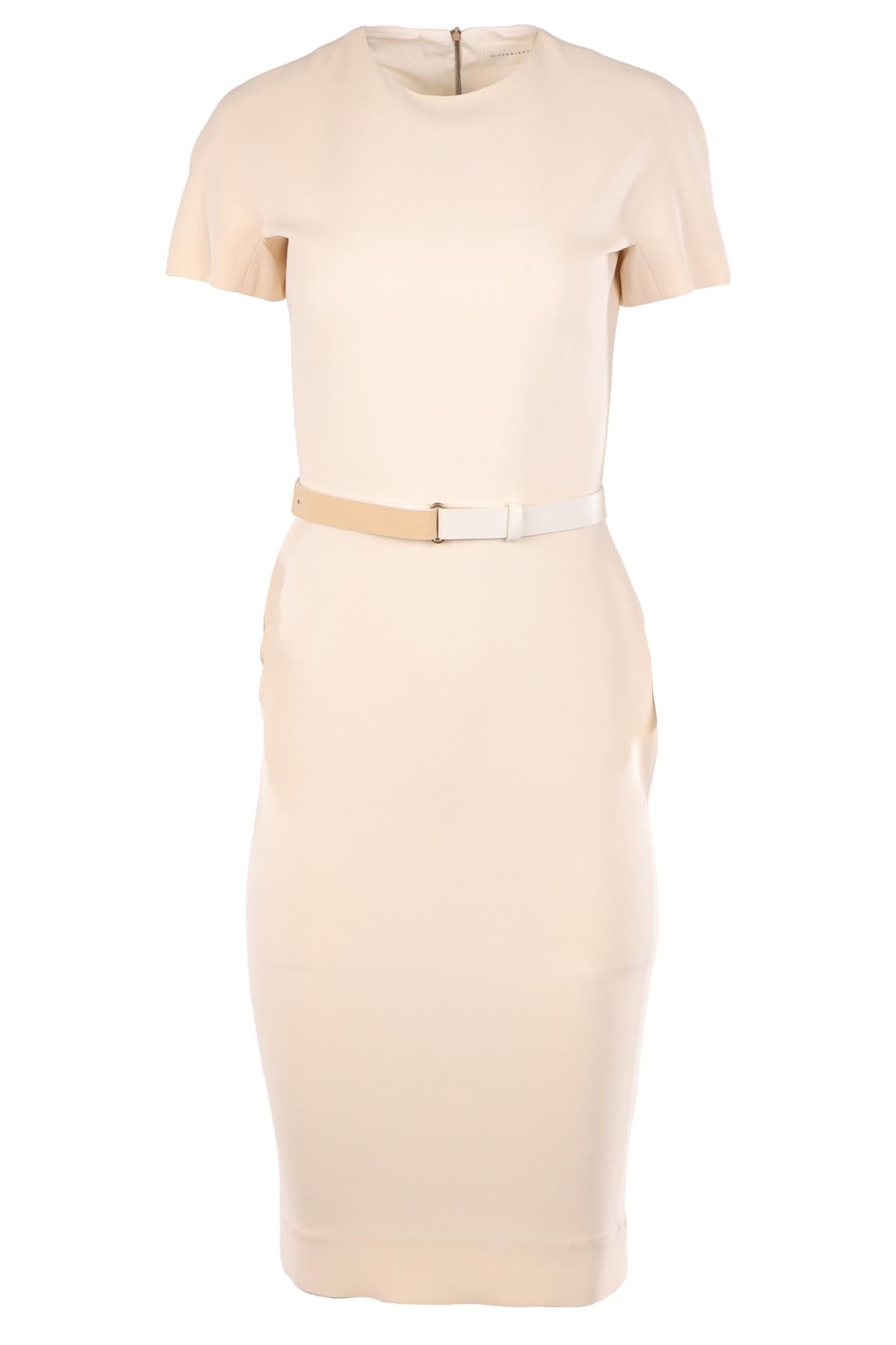 VICTORIA BECKHAM CREAM WOOL MIDI DRESS UK 10