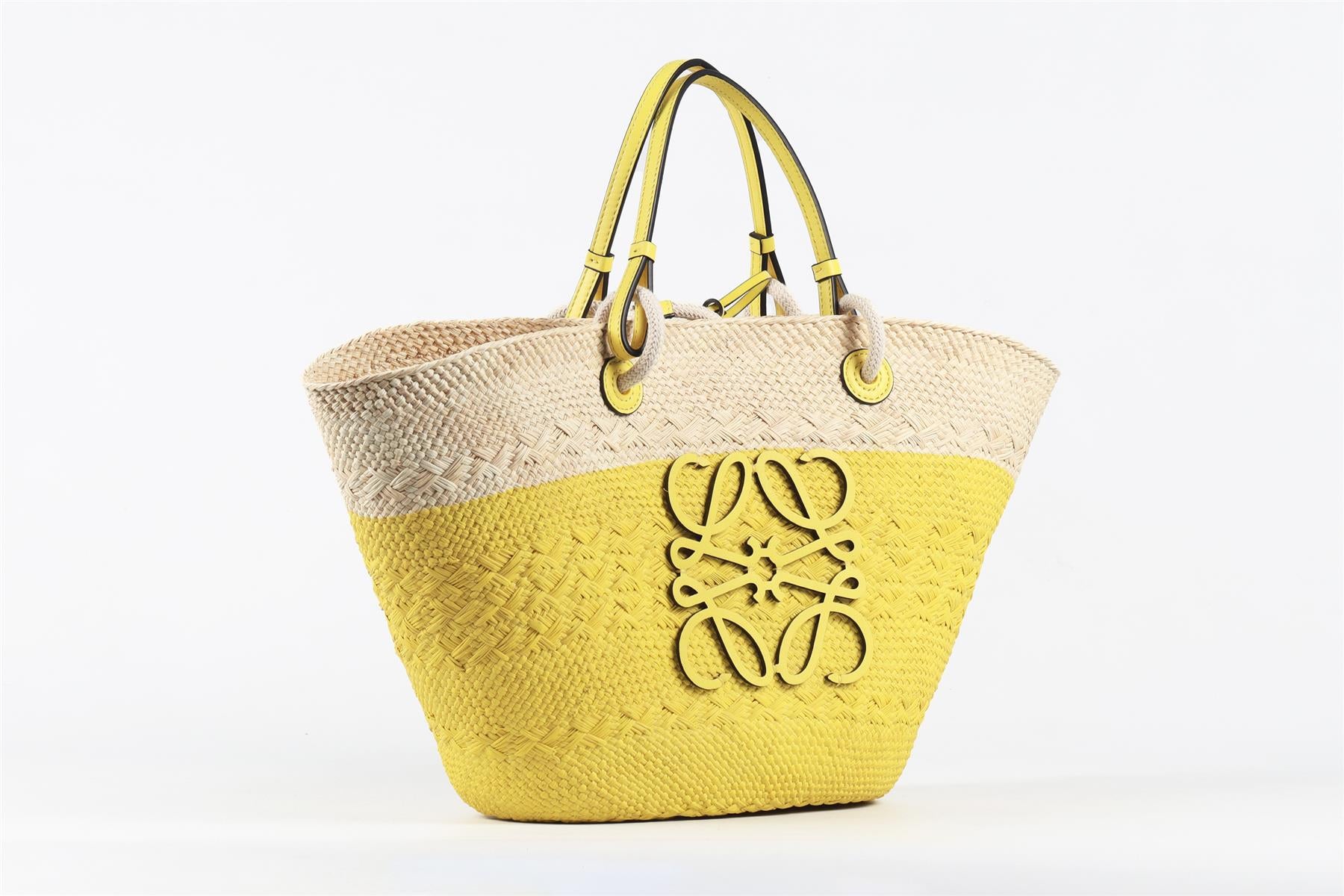 LOEWE YELLOW ANAGRAM MEDIUM STRAW SHOULDER BAG