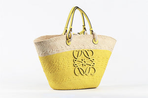 LOEWE YELLOW ANAGRAM MEDIUM STRAW SHOULDER BAG