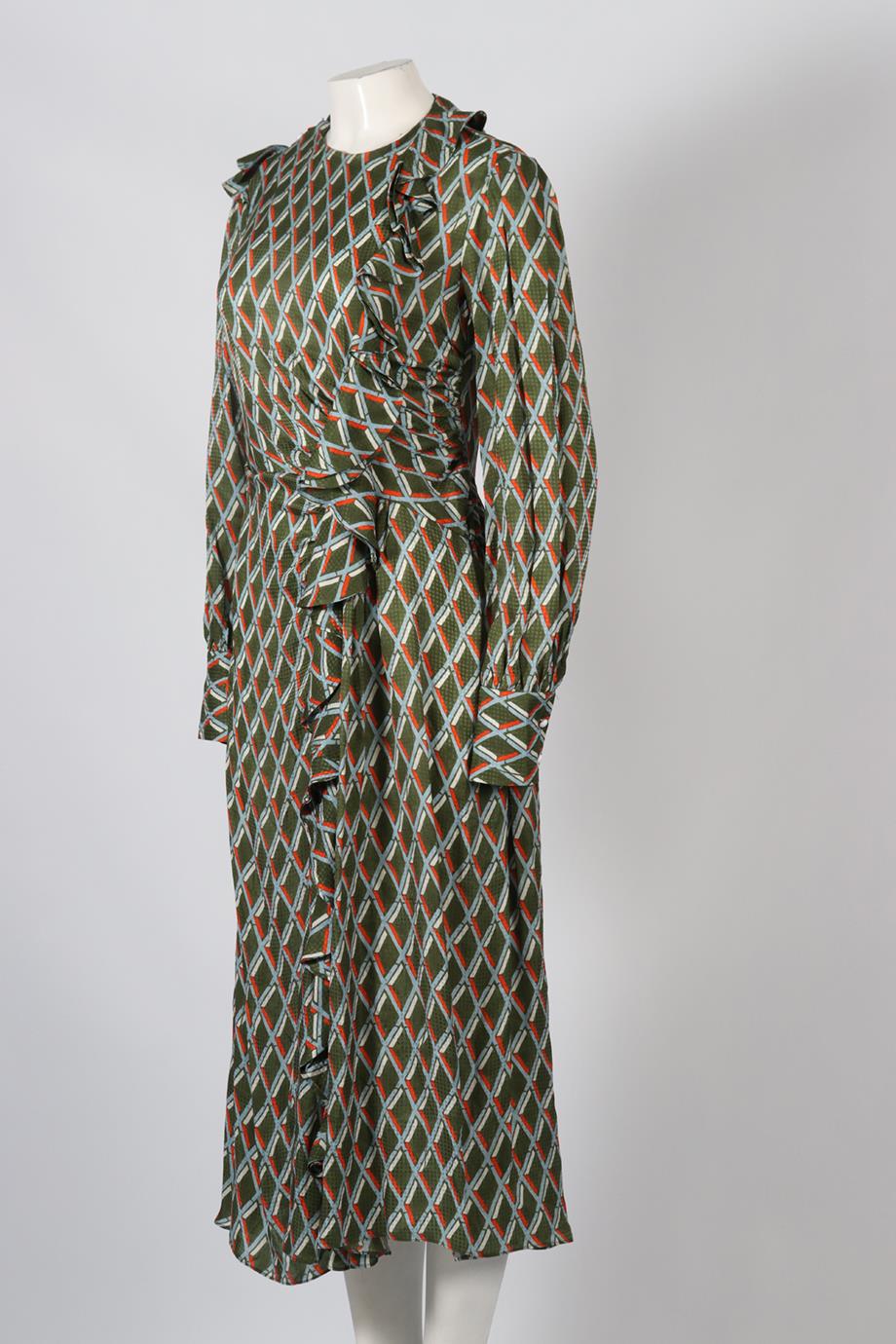 PREEN BY THORNTON BREGAZZI PRINTED SATIN MIDI DRESS SMALL