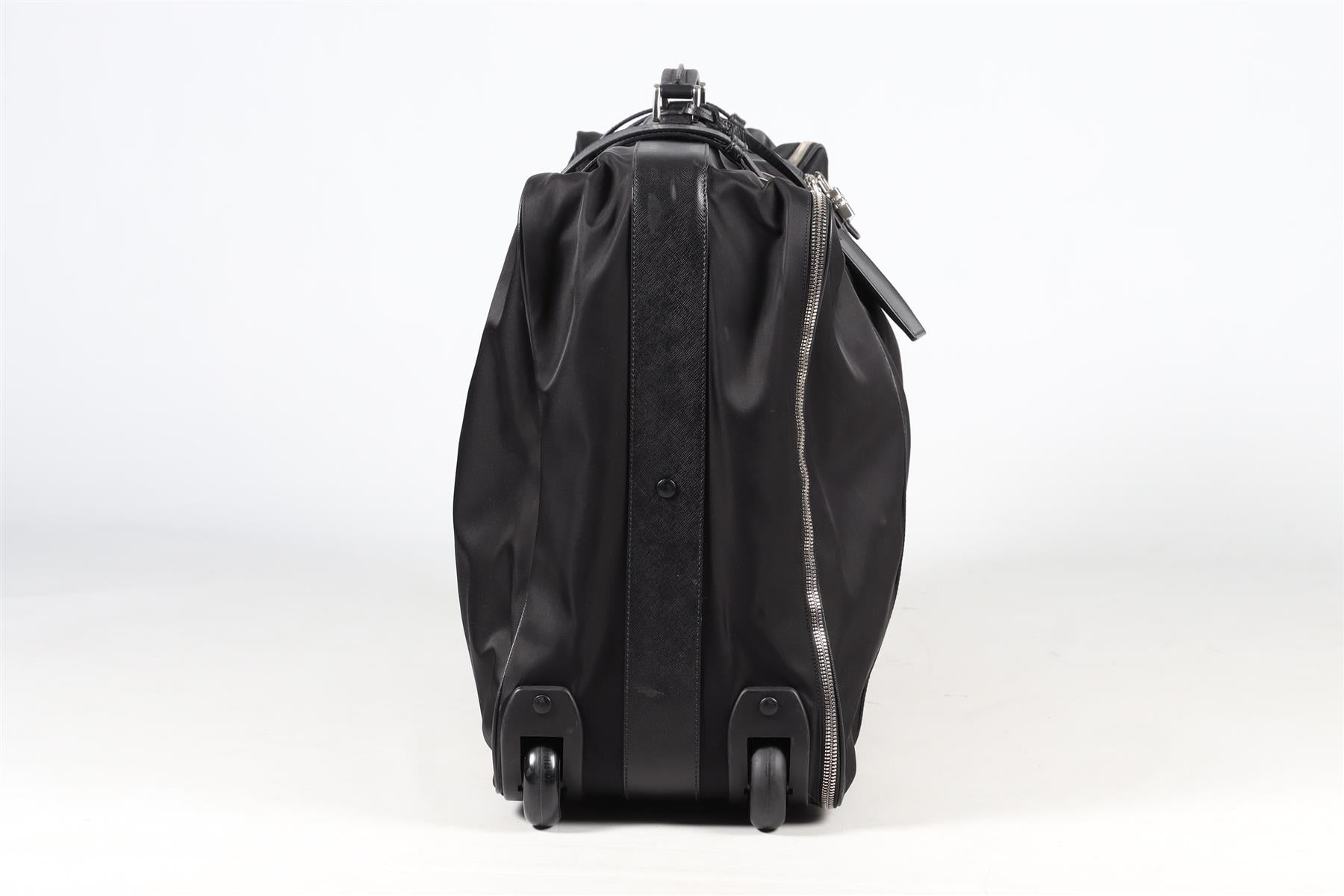 PRADA BLACK 70CM RE-NYLON AND SAFFIANO LEATHER SUITCASE