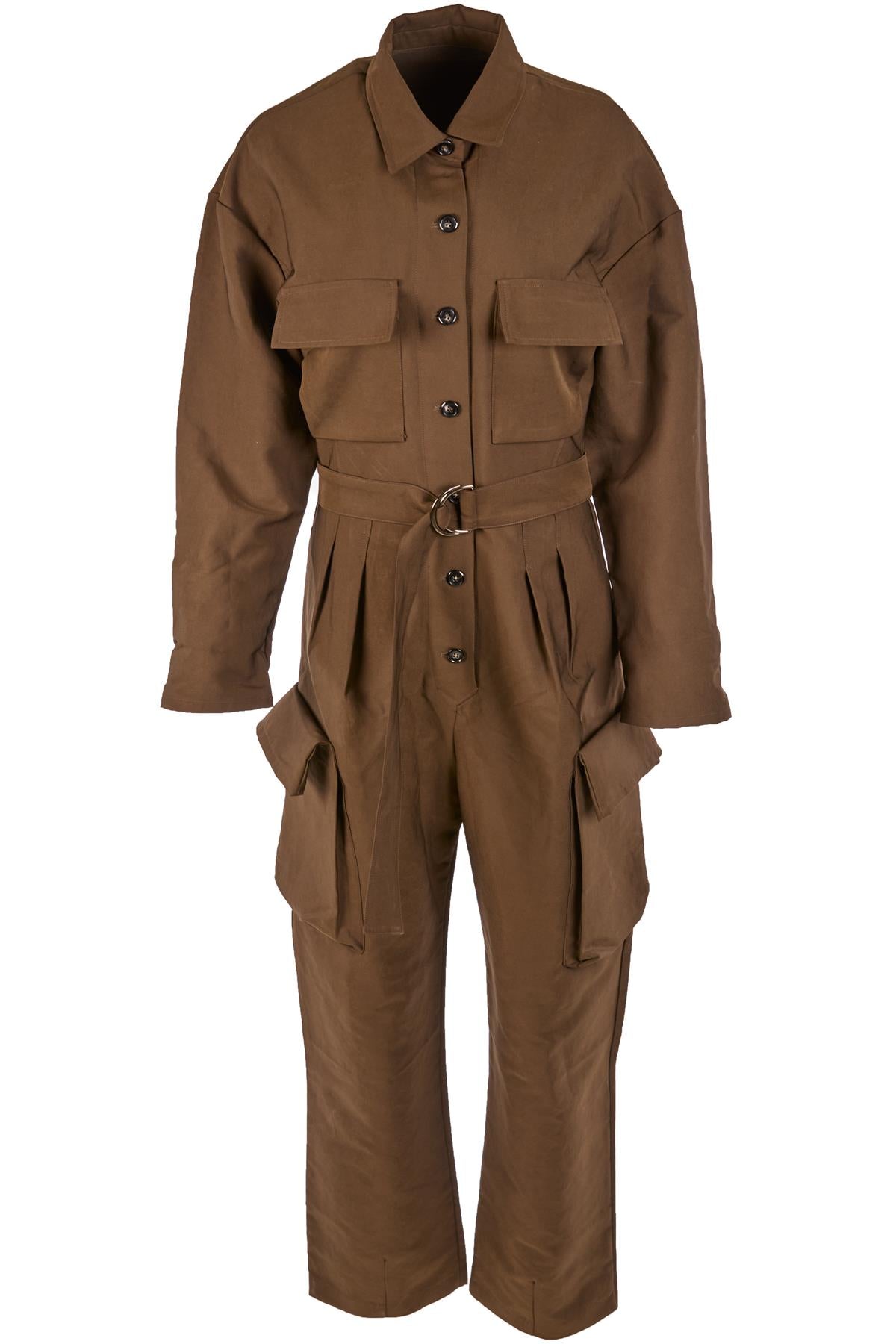 THE FRANKIE SHOP KHAKI COTTON JUMPSUIT SMALL
