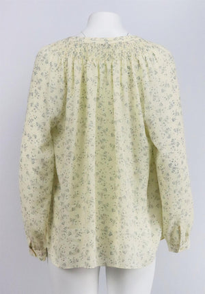 VINCE SMOCKED FLORAL PRINT SILK TOP MEDIUM