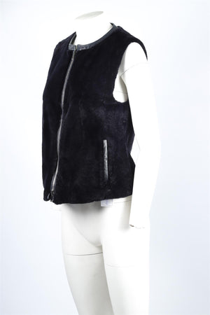 MANRICO CASHMERE NAVY CASHMERE AND FUR GILET MEDIUM