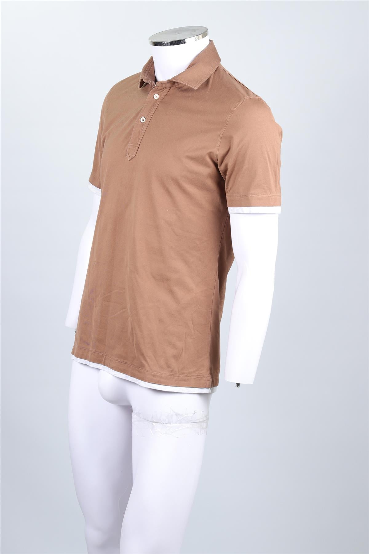 BRUNELLO CUCINELLI BROWN MEN'S COTTON POLO SHIRT MEDIUM