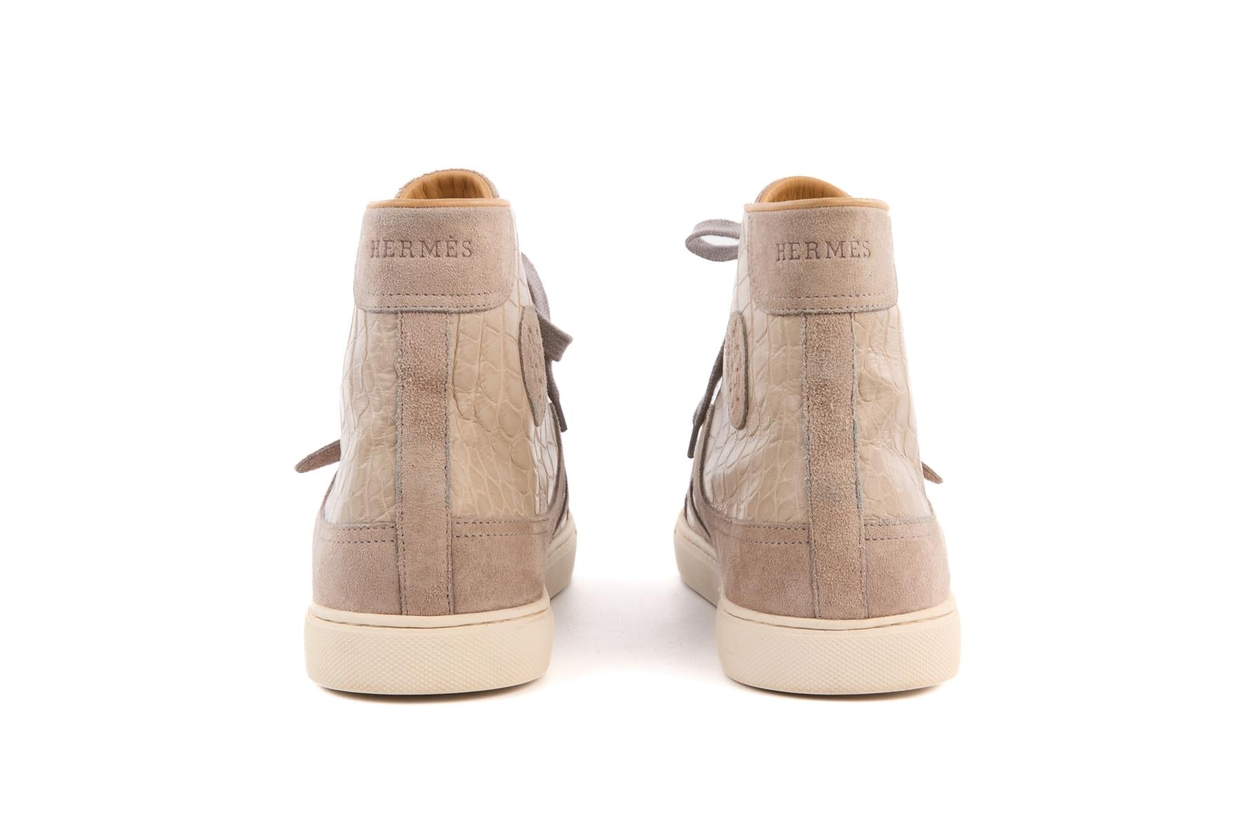 HERMÈS GREY MEN'S QUANTUM MATTE ALLIGATOR MISSISSIPPIENSIS SNEAKERS EU 42 UK 8 US 9