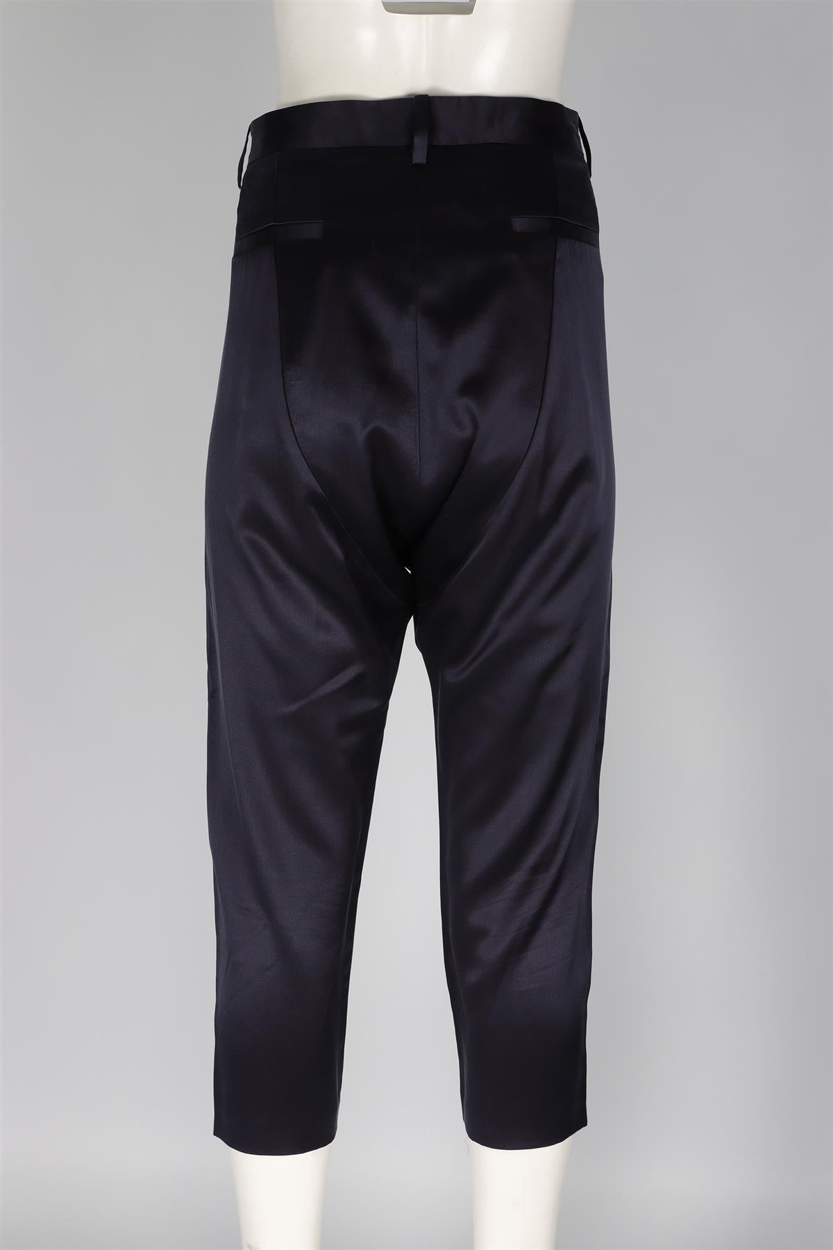 NILI LOTAN NAVY SILK TAPERED PANTS US 8 UK 12