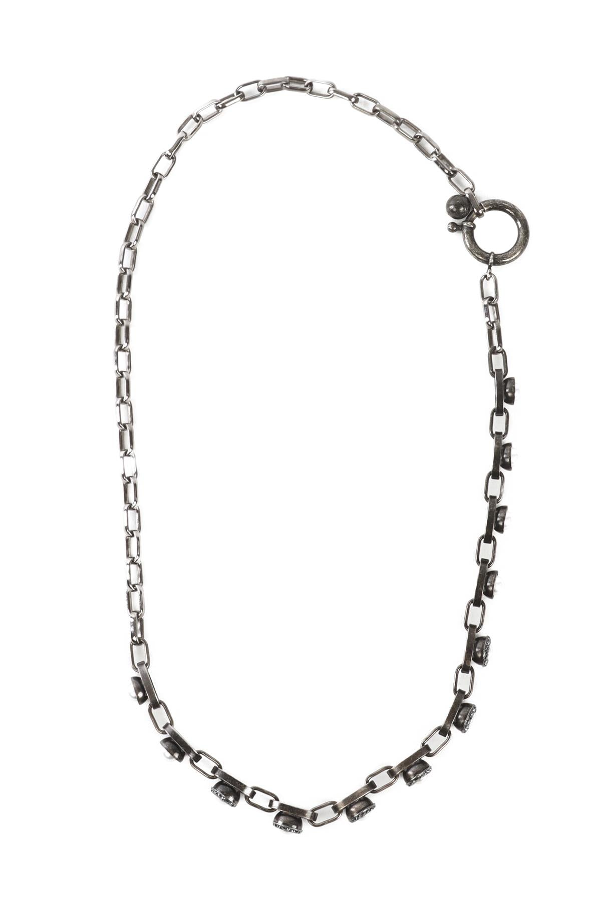 LANVIN GREY CRYSTAL AND CHAIN NECKLACE