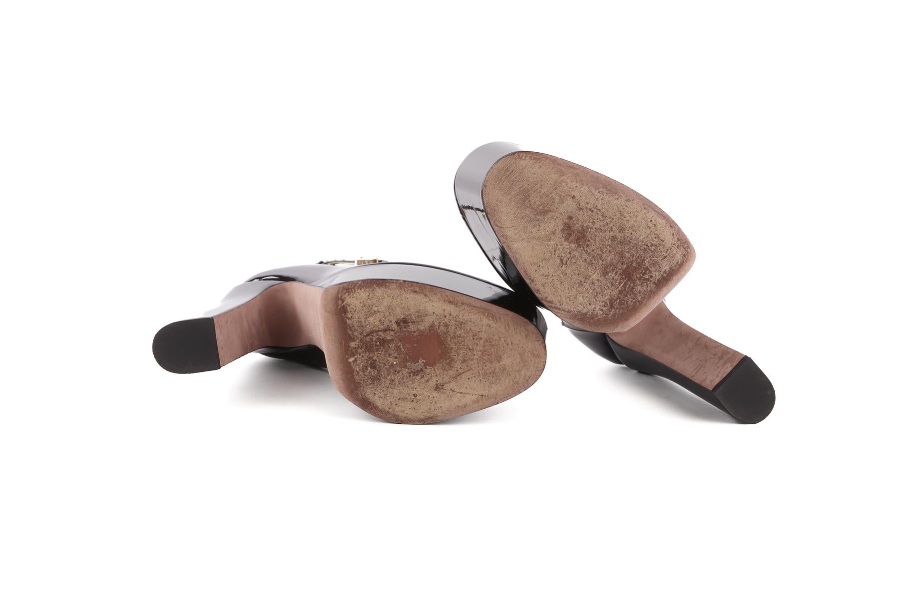 VALENTINO GARAVANI BLACK TAN-GO PATENT LEATHER PLATFORM PUMPS EU 39 UK 6 US 9