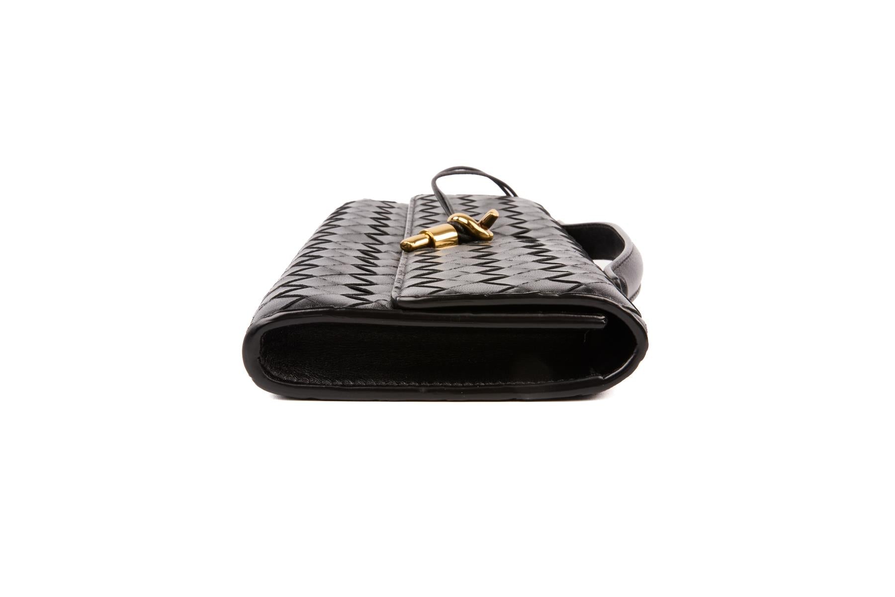 BOTTEGA VENETA BLACK ANDIAMO LONG INTRECCIATO LEATHER CLUTCH