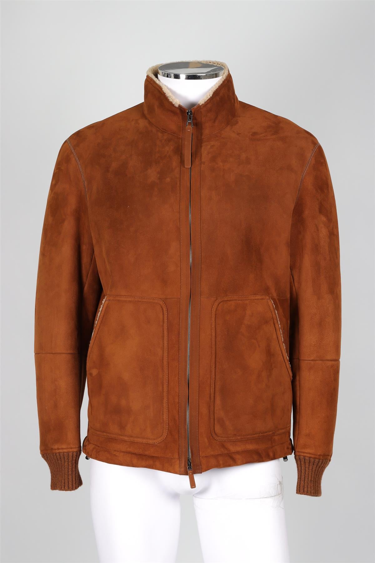 ERMENEGILDO ZEGNA BROWN MEN'S SHEARLING AND SUEDE JACKET IT 50 UK/US CHEST 40
