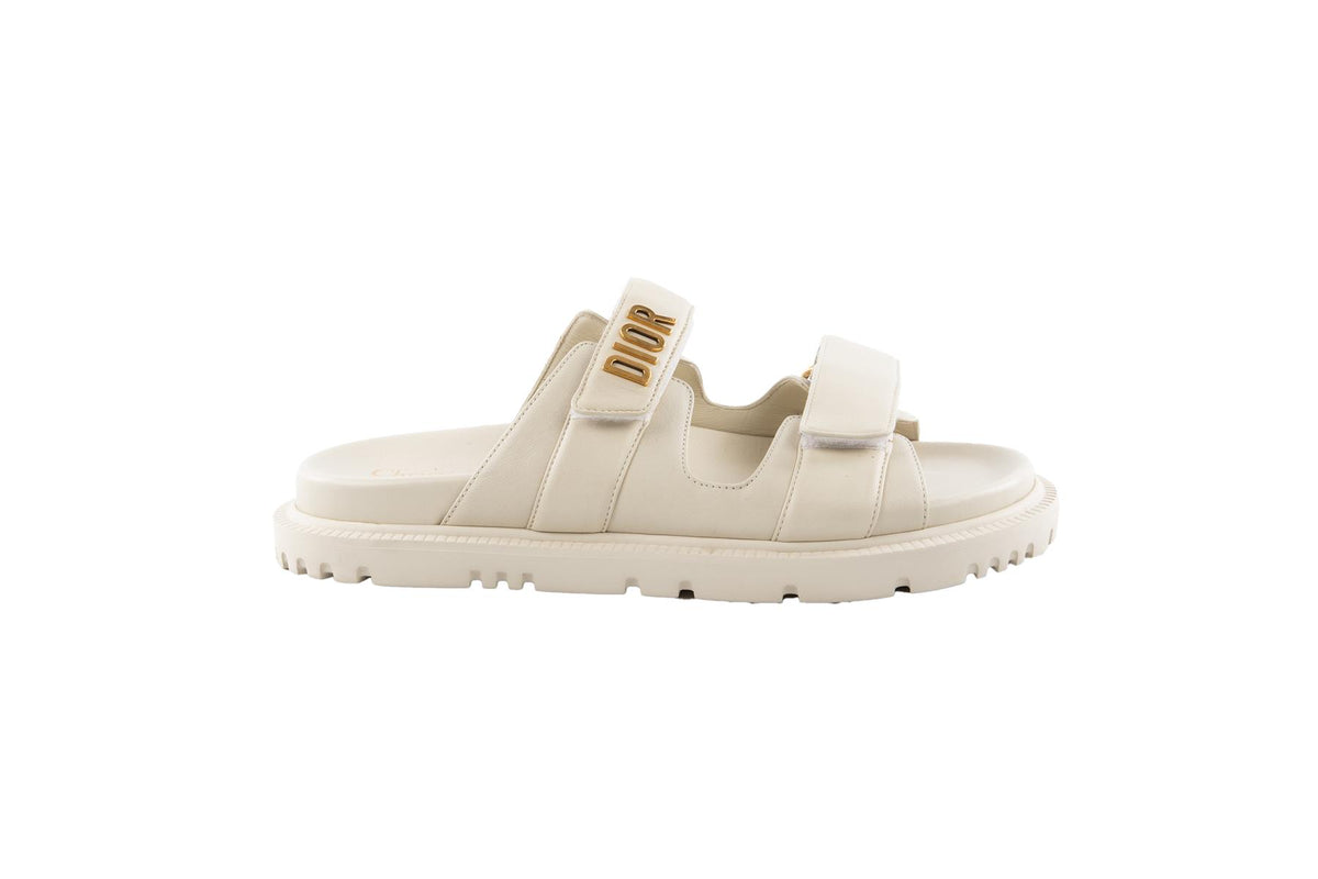 CHRISTIAN DIOR CREAM DIORACT LEATHER SLIDES EU 38 UK 5 US 8
