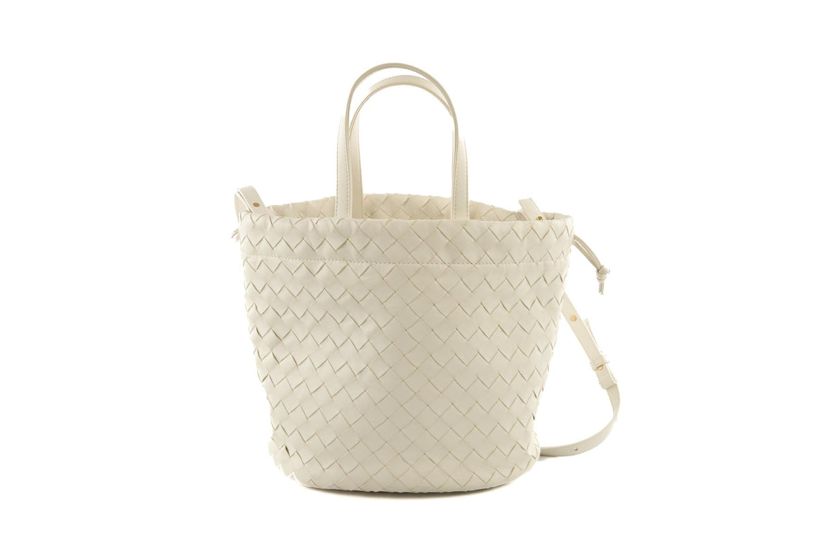 BOTTEGA VENETA WHITE CASTELLO INTRECCIATO LEATHER BUCKET BAG
