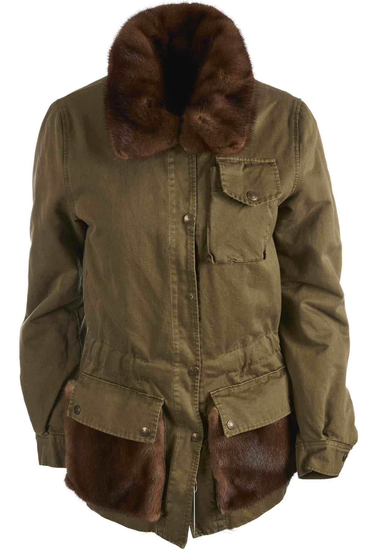 UNBRANDED GREEN MINK FUR AND COTTON JACKET MEDIUM