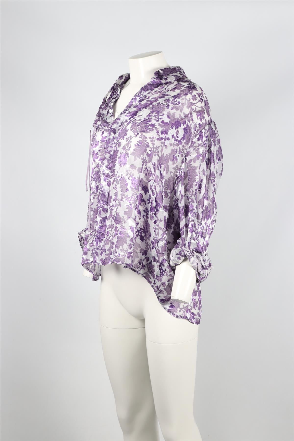 PREEN BY THORNTON BREGAZZI PURPLE AND WHITE SILK BLEND SHIRT SMALL