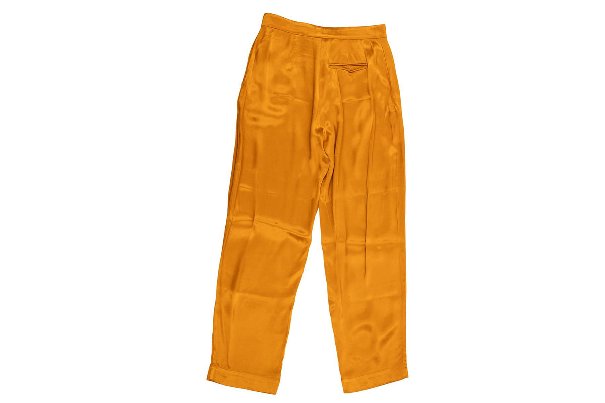 ASCENO GOLD SILK TAPERED PANTS SMALL