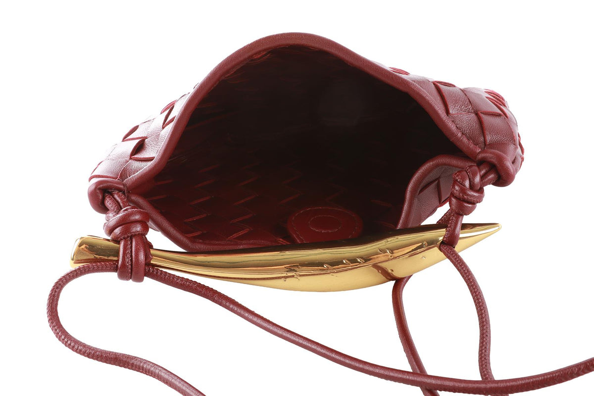 BOTTEGA VENETA BURGUNDY SARDINE MINI INTRECCIATO LEATHER SHOULDER BAG