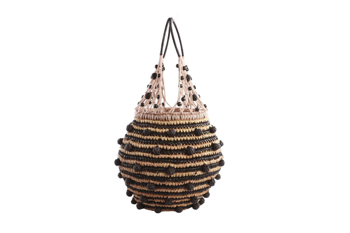 SENSI STUDIO BLACK RAFFIA TOTE BAG