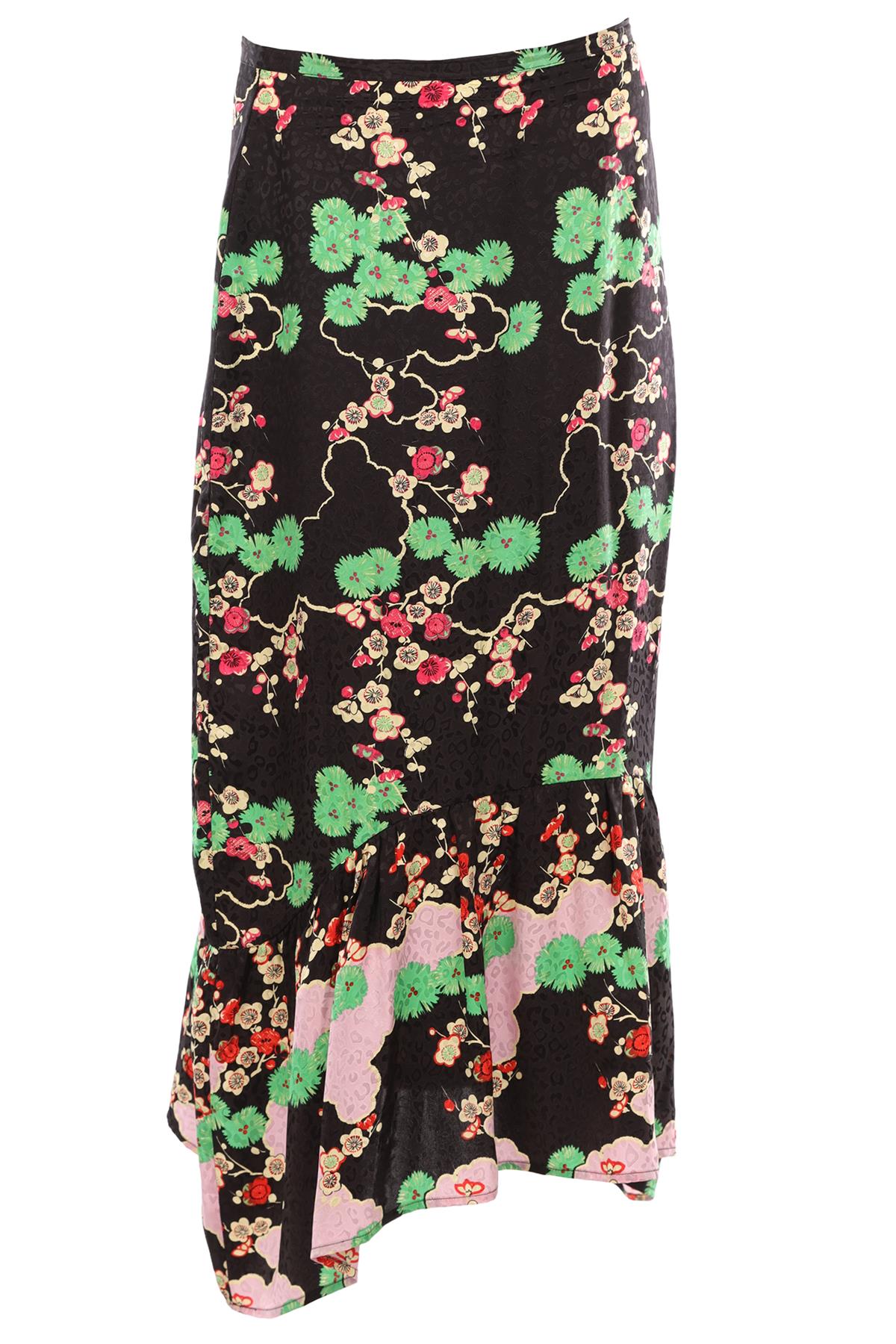 RIXO BLACK SATIN MAXI SKIRT MEDIUM