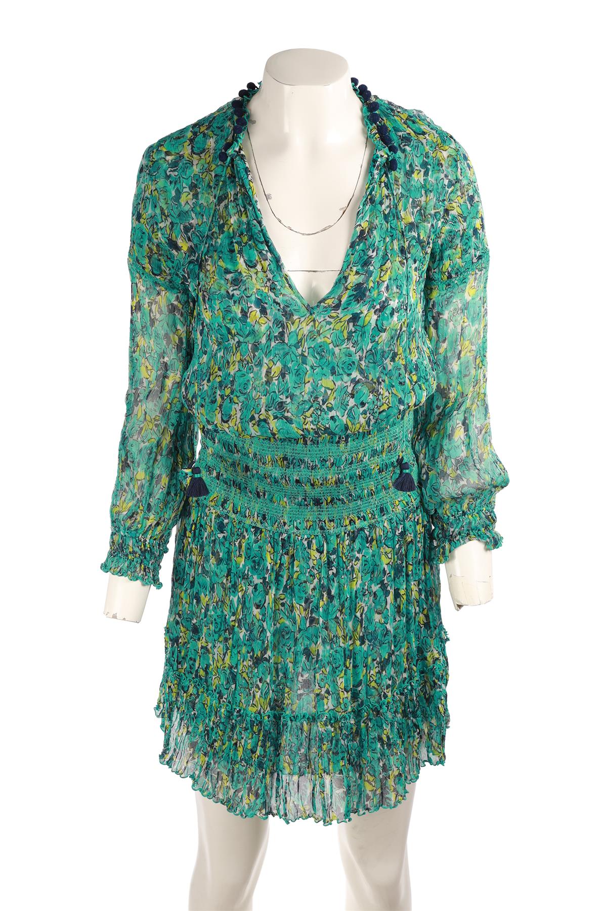 POUPETTE ST BARTH GREEN SILK MINI DRESS SMALL