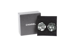 CHANEL GREEN 2001 CAMELIA CLIP EARRINGS