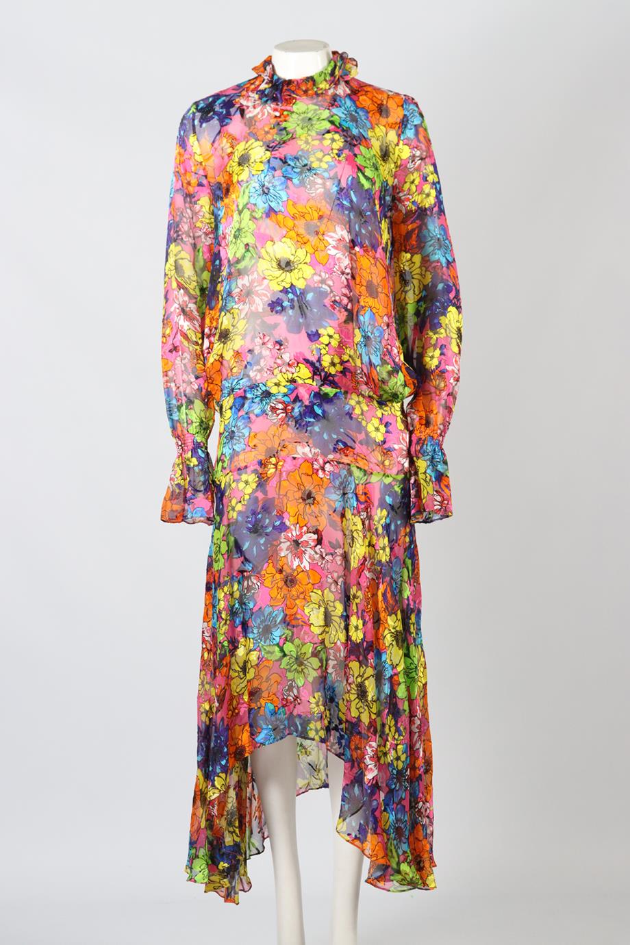 PREEN BY THORNTON BREGAZZI FLORAL PRINT SATIN MAXI DRESS MEDIUM