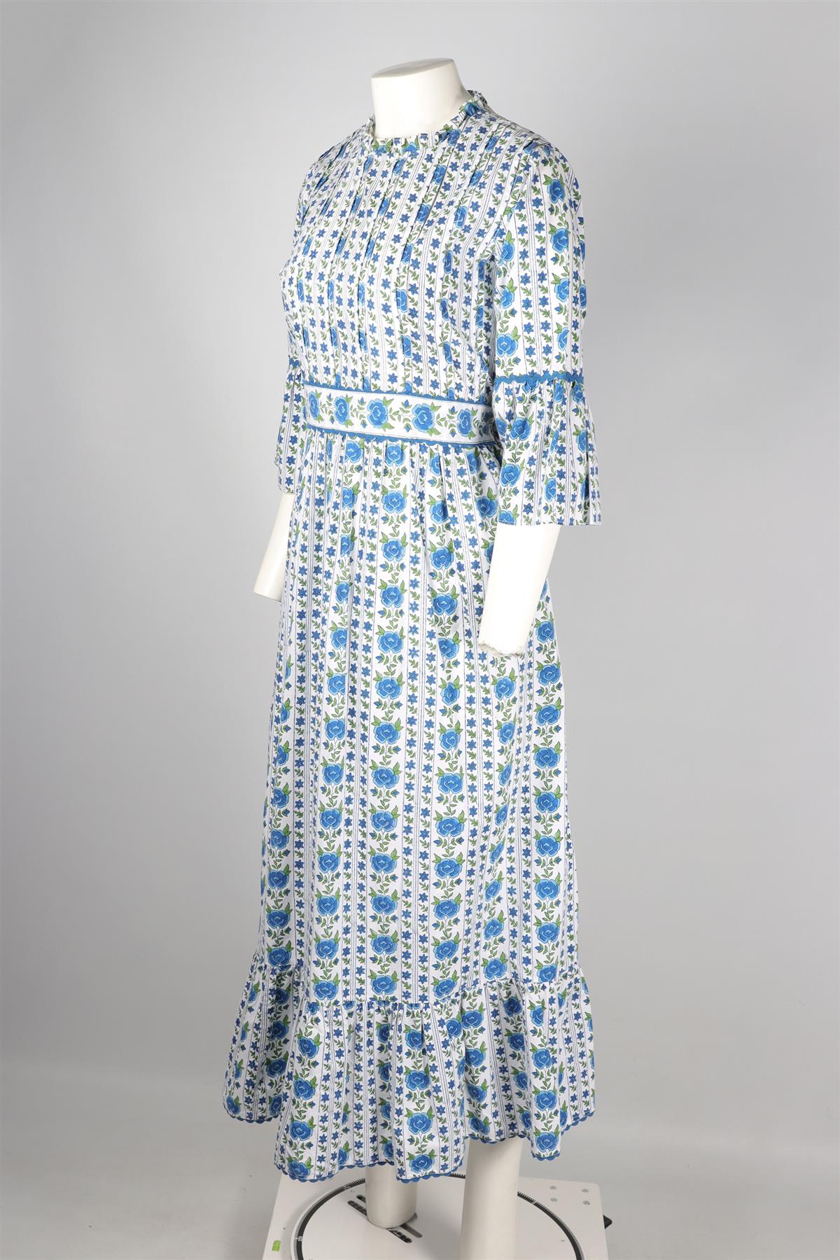 PINK CITY PRINTS BLUE COTTON MAXI DRESS LARGE