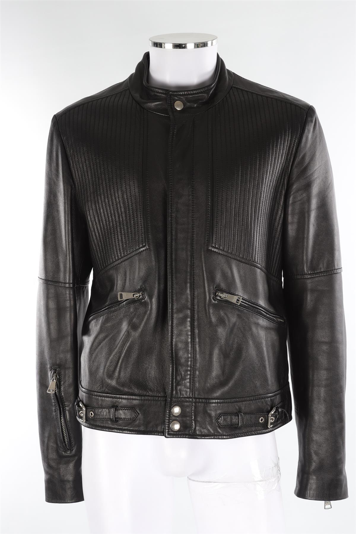 DOLCE & GABBANA BLACK MEN'S LEATHER JACKET IT 54 UK 44