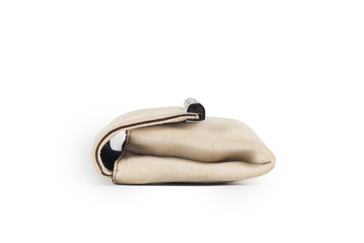 DIANE VON FURSTENBERG BEIGE CRYSTAL AND SUEDE CLUTCH