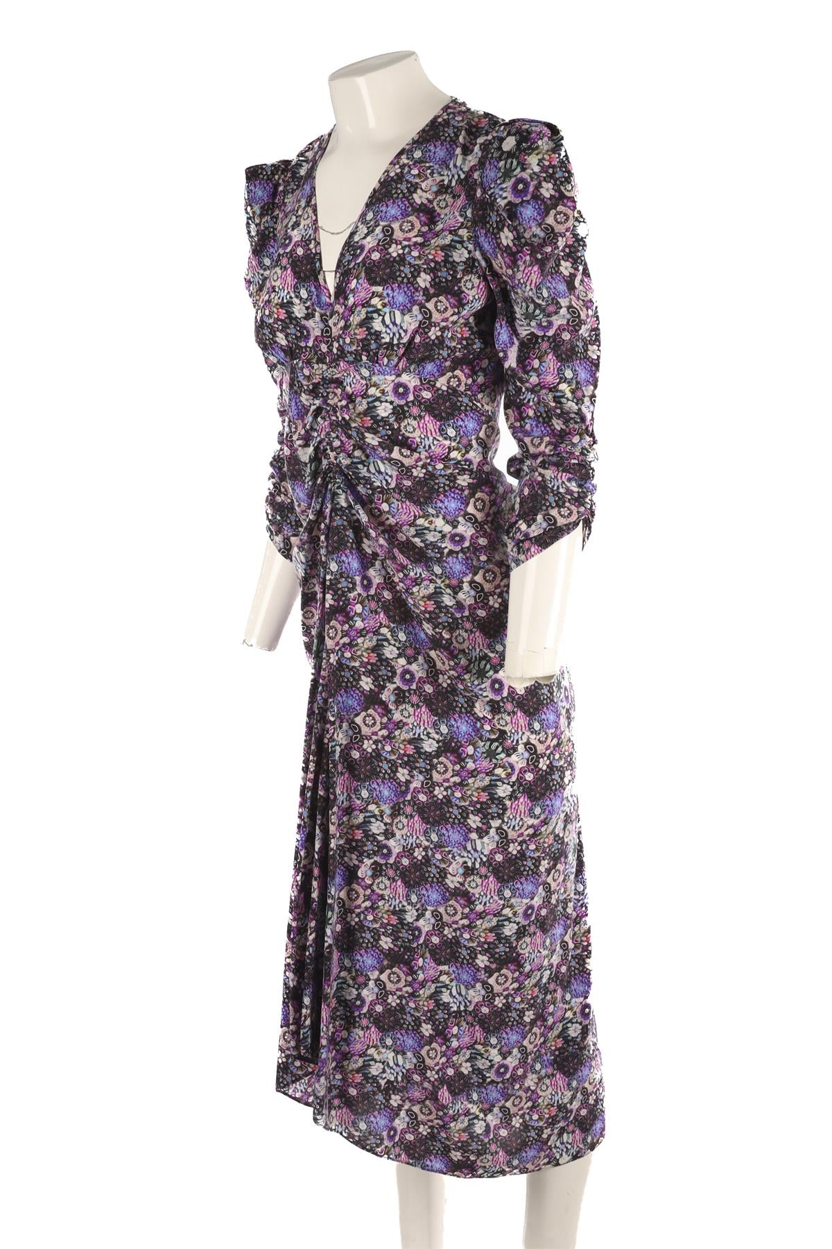 ISABEL MARANT PURPLE SILK MIDI DRESS FR 36 UK 8