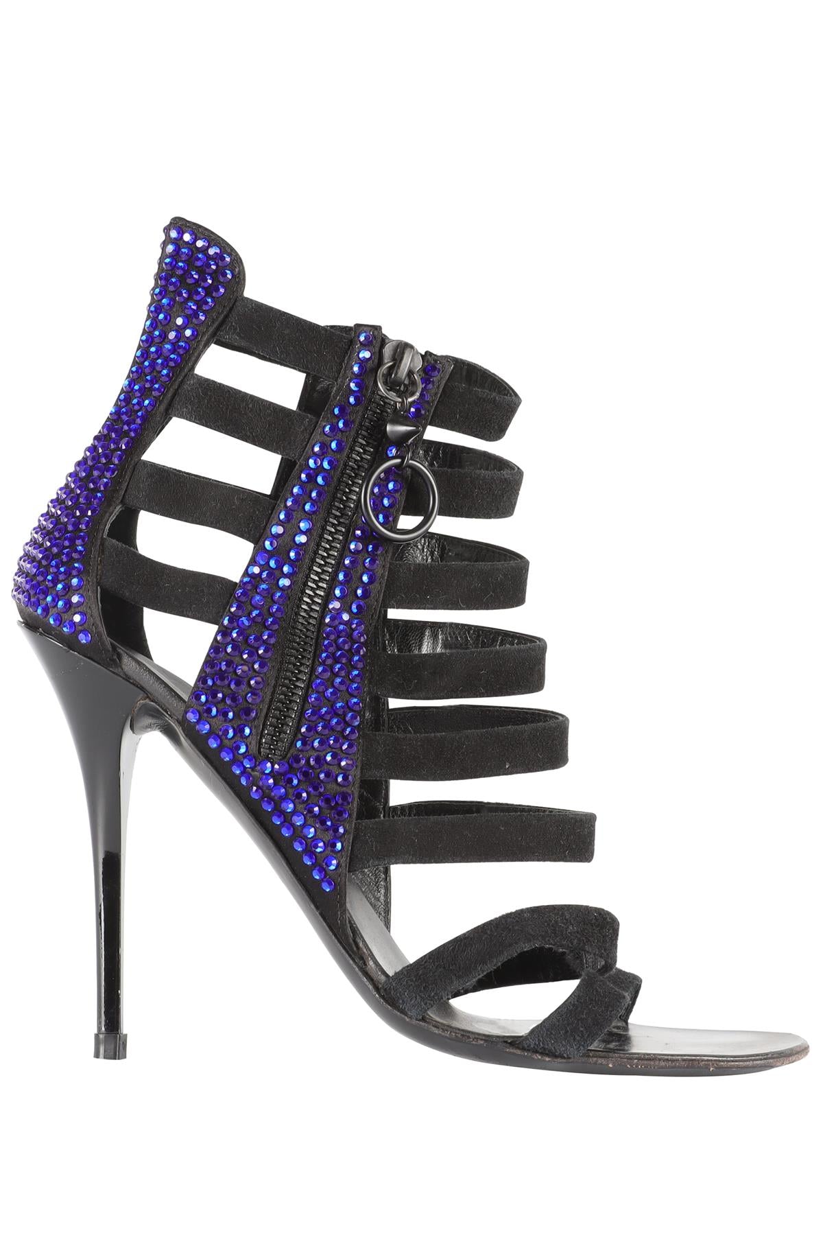 GIUSEPPE ZANOTTI BLACK CRYSTAL AND SUEDE SANDALS EU 38 UK 5 US 8