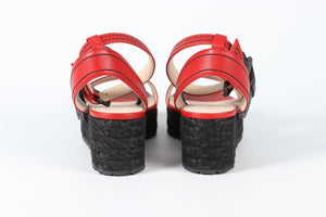 BOTTEGA VENETA RED AND BLACK LEATHER PLATFORM SANDALS EU 39 UK 6 US 9