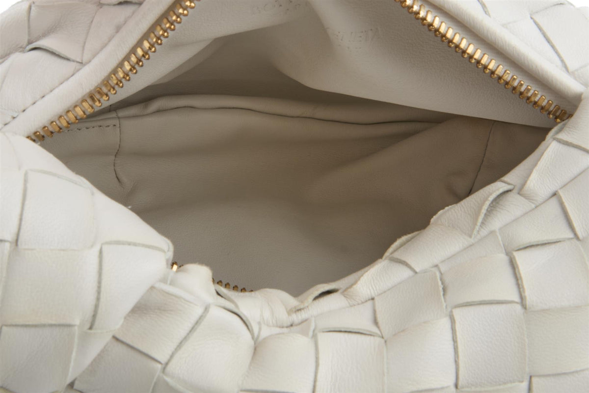 BOTTEGA VENETA ECRU JODIE MINI INTRECCIATO LEATHER TOTE BAG