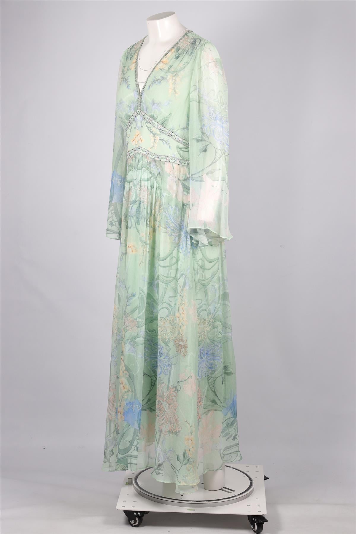 CAMILLA GREEN SILK MAXI DRESS LARGE