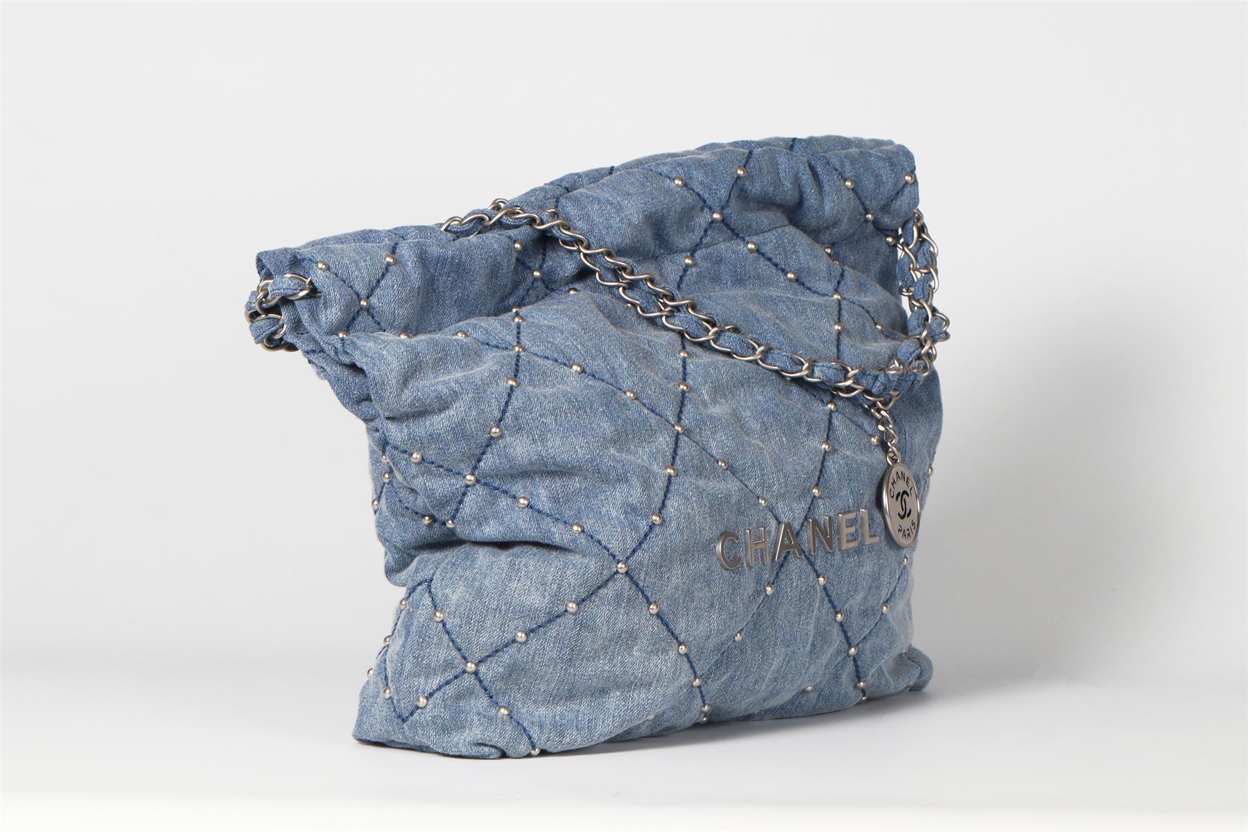 CHANEL BLUE 2024 22 SMALL QUILTED DENIM SHOULDER BAG