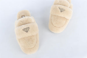 PRADA BEIGE SHEARLING MULES EU 38.5 UK 5.5 US 8.5